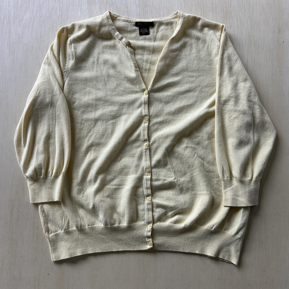Eddie Bauer Cardigan Sweater Womens XL Yellow V Neck 3/4 Sleeve Lightweight Knit